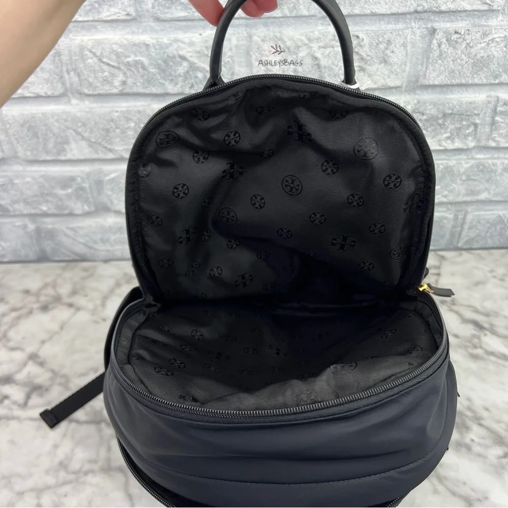 Tory Burch Ella Nylon Backpack In Black - Picture 10 of 13